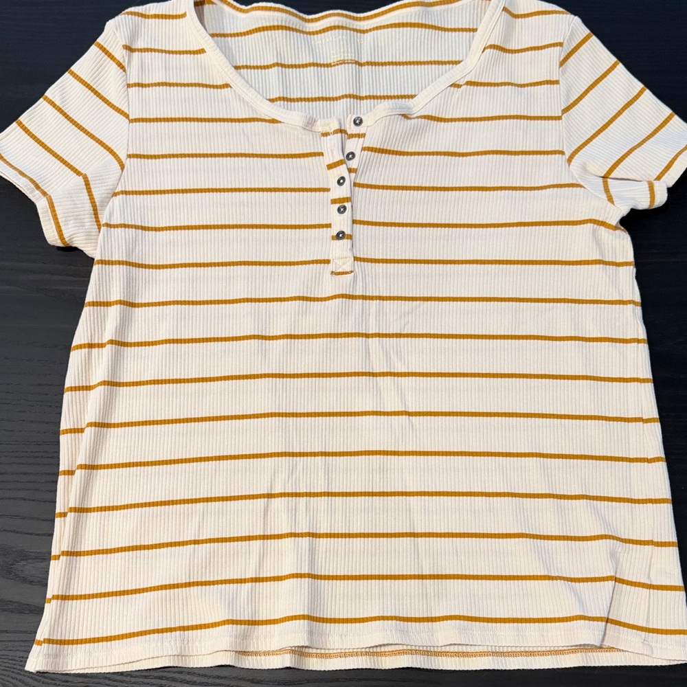 American Eagle Outfitters Mustard Striped Short Sleeve Tee